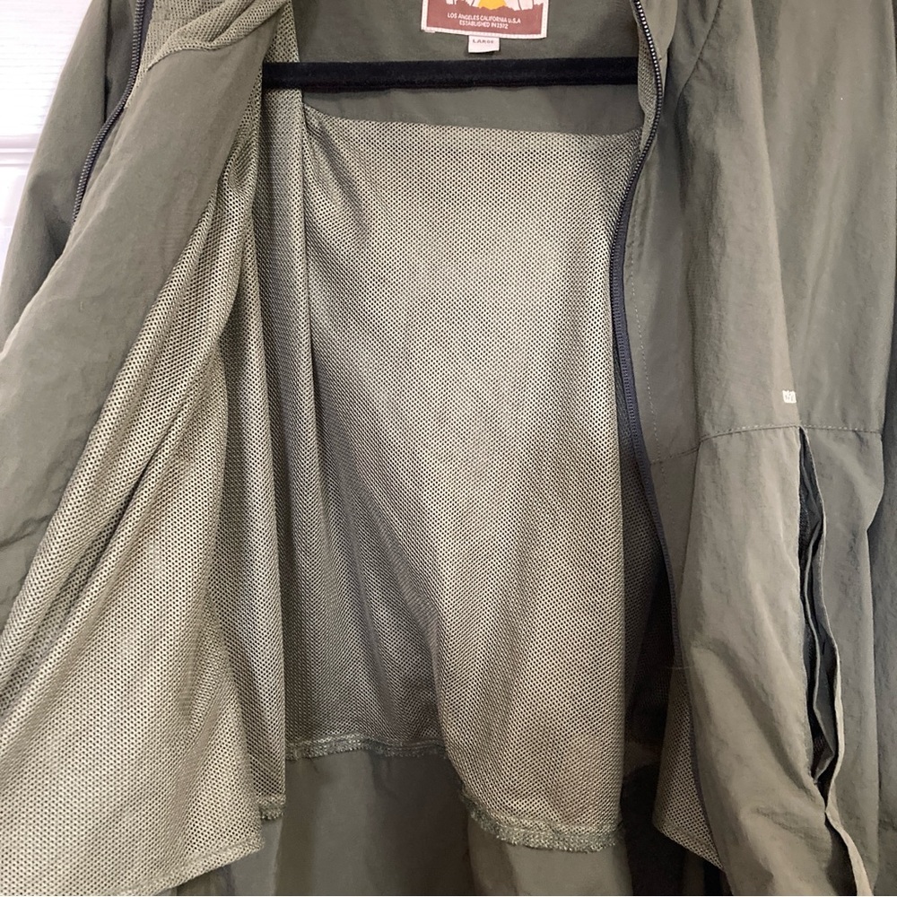 Ocean Pacific Men’s Windbreaker Jacket Green with Stand-Up Collar Hooded Sz L - Picture 15 of 16